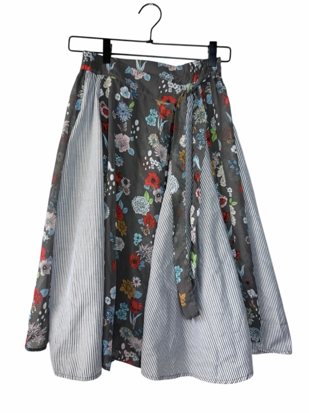 Scolar Floral Patchwork Skirt Cat Print Striped Panel Midi Cottagecore M